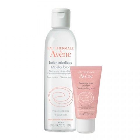 Avene Essential Care Набор "Нежное очищение" Очищающий мицеллярный лосьон для чувствительной кожи и Нежный скраб для лица