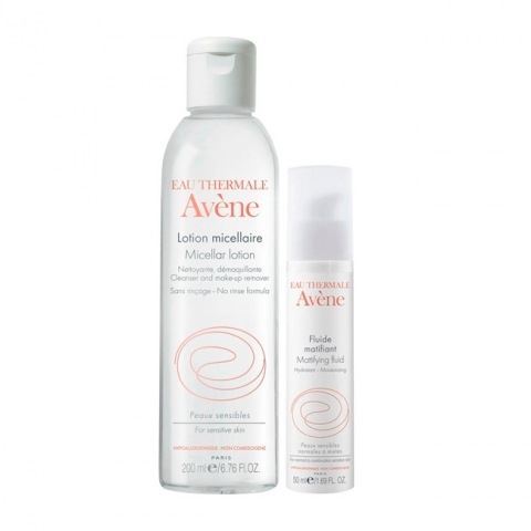 Avene Essential Care Набор "Матовая кожа" Очищающий мицеллярный лосьон для чувствительной кожи и Увлажняющий матирующий флюид