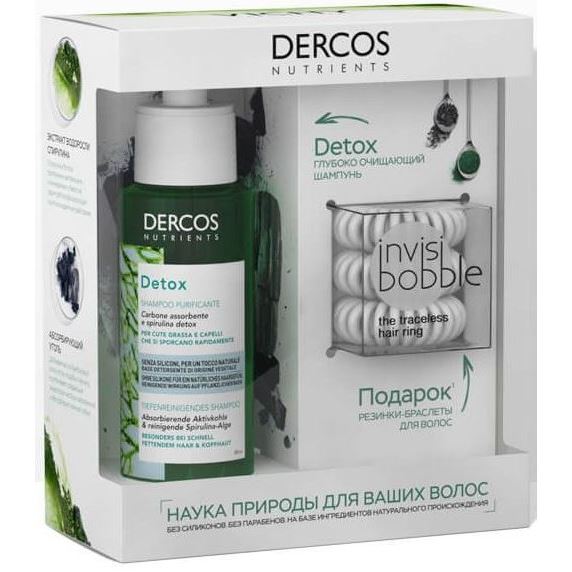 VICHY Dercos Набор Nutrients Detox Глубоко очищающий шампунь и Резинка-браслет Набор: Detox Глубоко очищающий шампунь, резинка-браслет для волос Invisibobble 3 шт