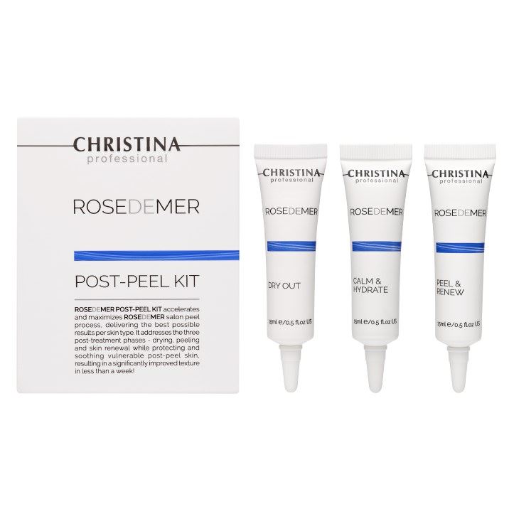 Christina Rose de Mer Rose de Mer Post Peel kit Набор для постпилингового ухода: подсушивающая сыворотка, успокаивающая и увлажняющая сыворотка, отшелушивающая и обновляющая крем-маска