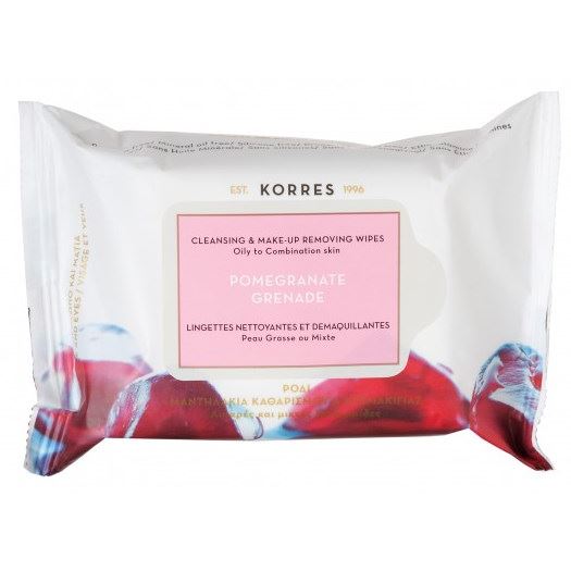 Korres Cleansers Pomegranate Cleansing Wipes Очищающие салфетки для снятия макияжа с гранатом для жирной и комбинированной кожи
