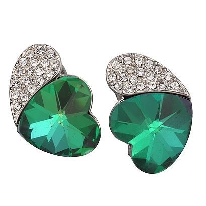 Charmelle Серьги Серьги EE 0219AA Серьги родий Сердце Зеленый Кристалл фианит с кристаллами Swarovski