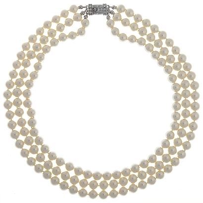 Charmelle Жемчуг Ожерелье NL 0456 Ожерелье - 3 нитки жемчуга и кристаллы Swarovski