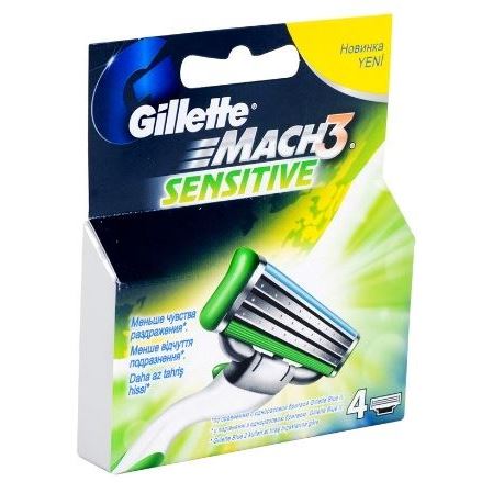 Gillette Бритвенные системы Mach3 Sensitive - 4 Сменные Кассеты Набор сменных кассет для бритья Mach3 Sensitive - 4 шт