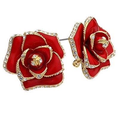 Charmelle Серьги Серьги E 17594Р Серьги золото Красная Роза эмаль с кристаллами Swarovski 