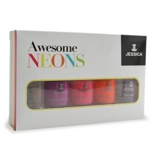 Jessica Kits Awesome Neons Manicure Kit Воинственный Неон - Набор лаков и покрытий для маникюра 5 шт по 7.4 мл