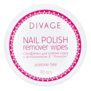 Divage Nail Care Nail Polish Remover Wipes Салфетки для снятия лака с витамином Е "Лимон"