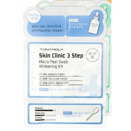 Tony Moly Face Care Skin Clinic 3 Step Micro Peel Swab Whitening Kit Система 3 шага - Осветляющий и антивозрастной уход за кожей лица