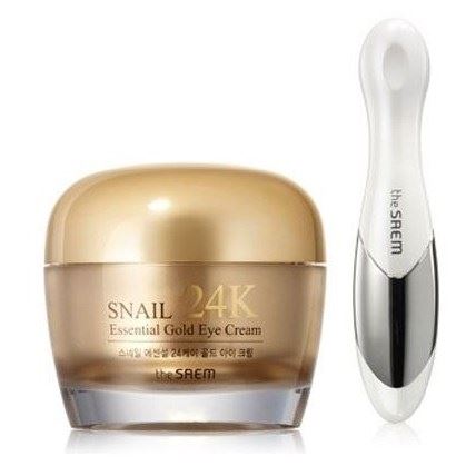 The Saem Snail Snail Essential 24K Gold Eye Cream Set  Набор: Крем для глаз с муцином улитки и вибромассажер 