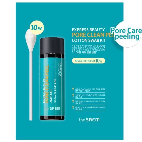 The Saem Face Care Express Beauty Pore Clean Peel Cotton Swab Kit Экспресс-пилинг для лица набор AHA&Tea Tree ext.10%