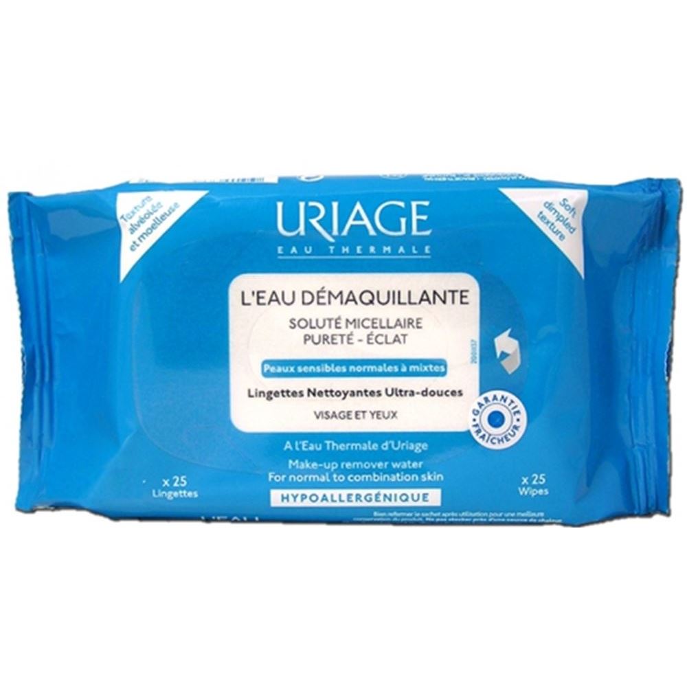 Uriage Demaquilliants Wipes Eau Demaquillante (norm & comb skin) Салфетки с очищающей водой для нормальной и смешанной кожи лица и контура глаз