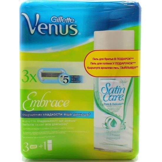 Gillette Venus  Embrace - 3 сменные кассеты + гель для бритья Набор Venus Embrace: 3 сменные кассеты, гель для бритья