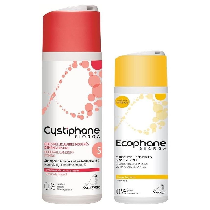 Biorga Cystiphane Cystiphane & Ecophane Shampoo Set Набор: Нормализующий шампунь против перхоти Цистифан, ультрамягкий шампунь Экофан 