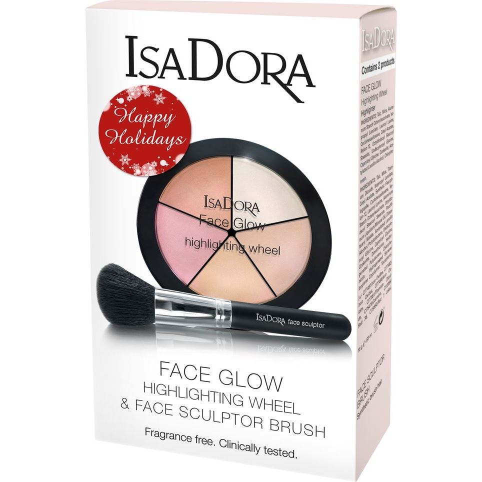IsaDora Make Up Face Glow Kit Подарочный набор: палетка хайлайтеров  Face Glow Highlighting Wheel, кисть для макияжа Face Sculptor Brush