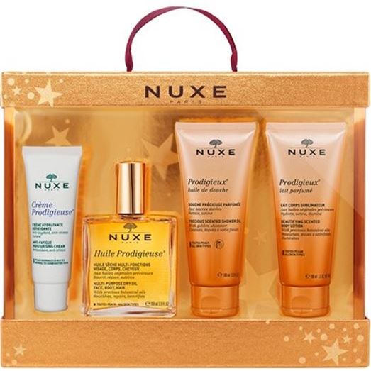 Nuxe Prodigieuse Набор Продижьёз 2017 Подарочный набор: масло сухое, крем дневной, масло для душа, молочко для тела