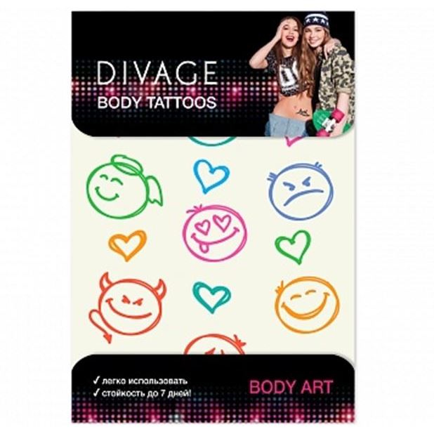 Divage Accessories Body Tattoos Smiles-1 Переводные татуировки для тела Смайлики-1