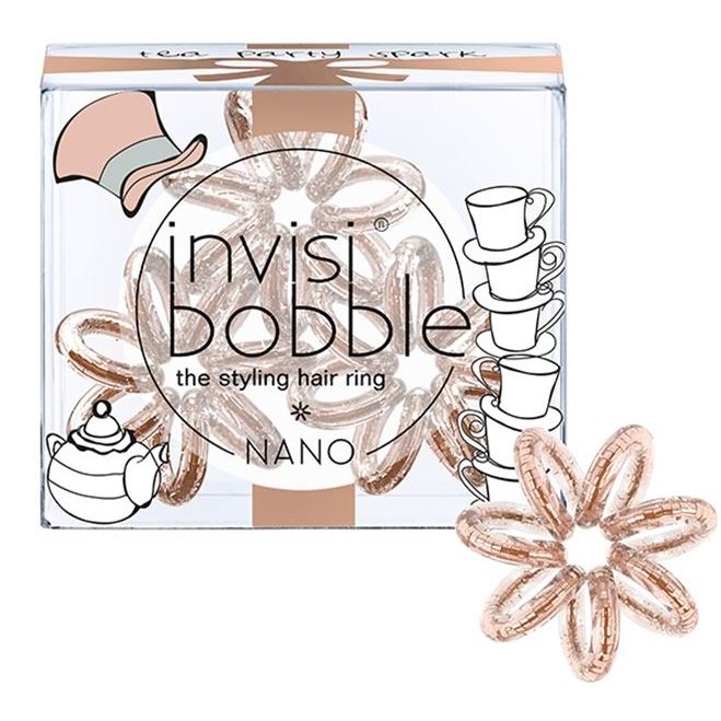 Invisibobble Резинки для волос Nano Tea Party Spark Нано-резинка для волос с вкраплениями металлических блесток, цвет сияющий бронзовый