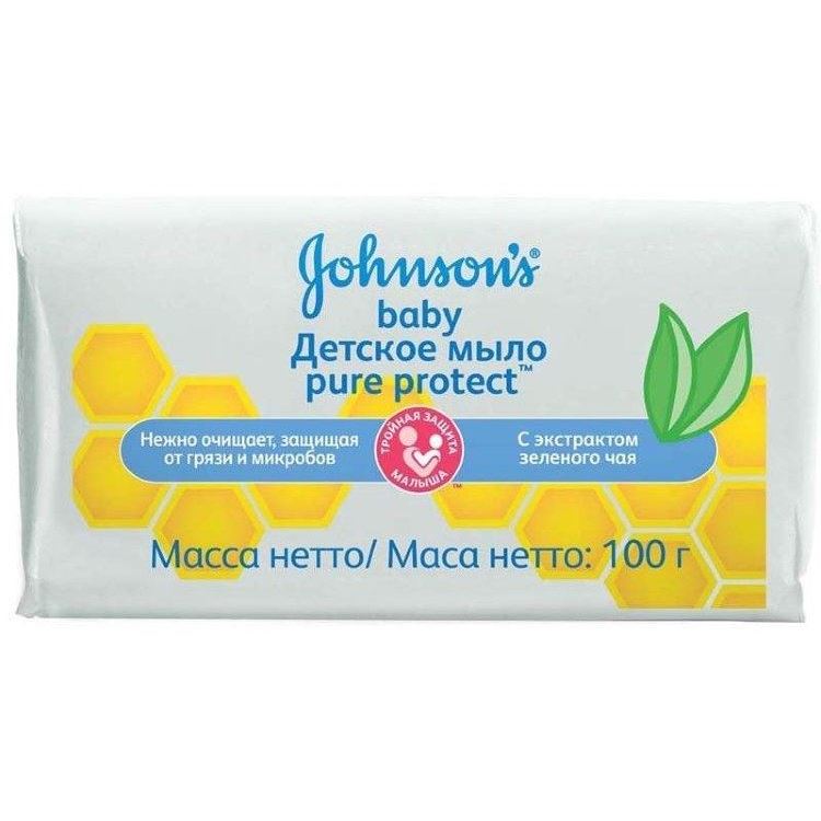 Johnson & Johnson Купаем малыша Мыло зелёный чай Johnson's baby Pure Protect 
