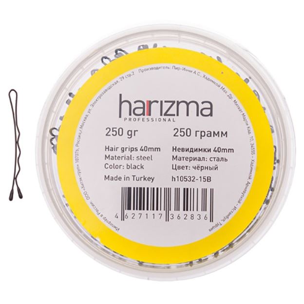 Harizma Professional Аксессуары h10532-15B Невидимки 40 мм волна черные Невидимки 40 мм волна 250 г черные