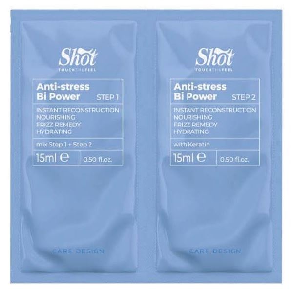 Shot Care&Glamour Care Design Antistress Bi Power Step1+2 Эликсир Мгновенное восстановление волос с кератином Шаг1 + Шаг2