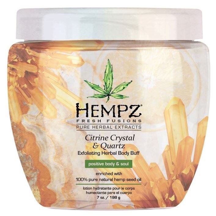 Hempz Body Care Citrine Crystal & Quartz Herbal Body Buff Скраб для тела интенсивный с мерцающим эффектом Желтый Кварц