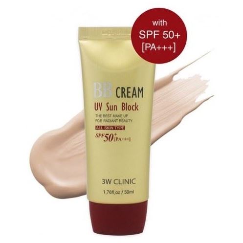 3W Clinic Make Up BB Cream UV Sun Block SPF50+ PA+++ Солнцезащитный ВВ крем