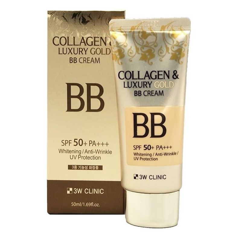 3W Clinic Make Up Collagen & Luxury Gold BB Cream SPF50+ PA+++ ВВ крем с коллагеном и коллоидным золотом солнцезащитный