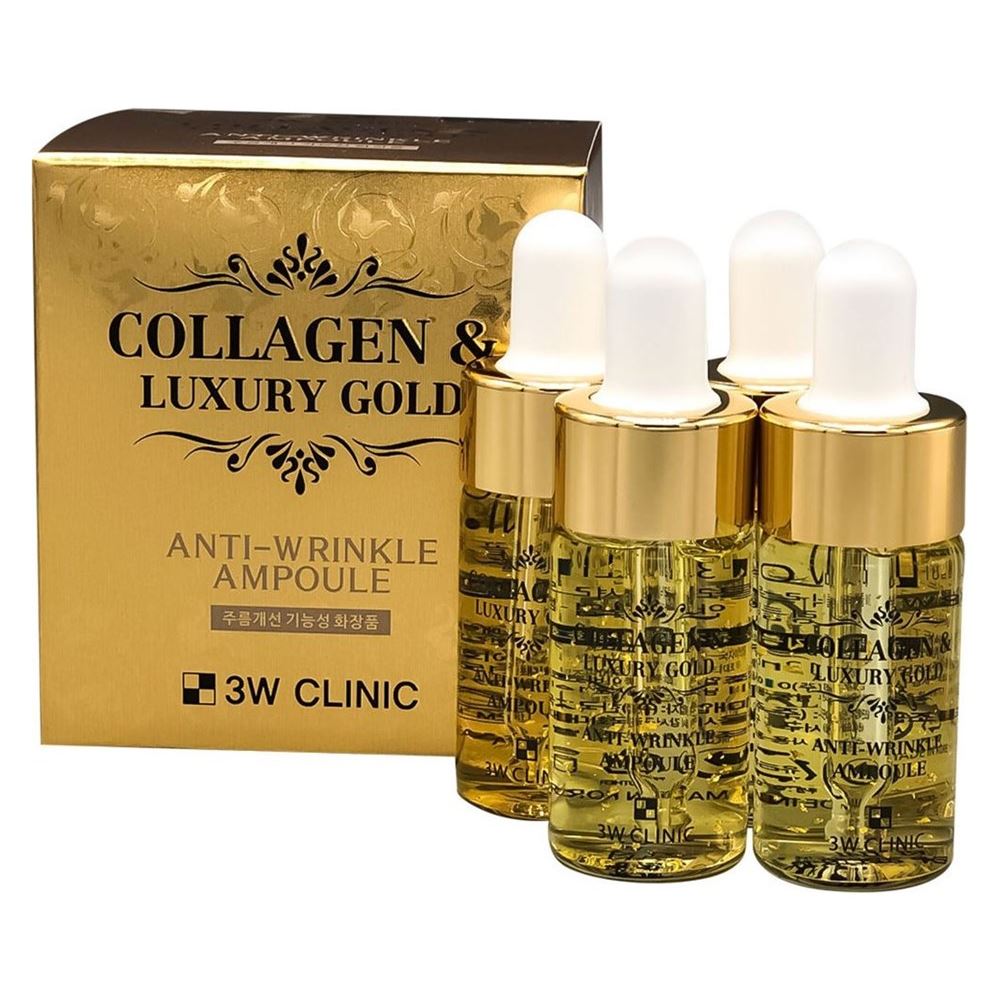 3W Clinic Anti-Age Collagen & Luxury Gold Anti-Wrinkle Ampoule Сыворотка с золотом и коллагеном 