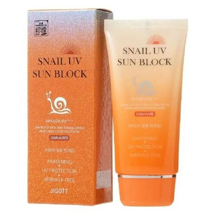 Jigott Skin Care Snail UV Sun Block Cream SPF50+/PA+++ Солнцезащитный крем с улиточным муцином