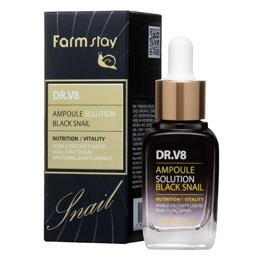 FarmStay Skin Care DR-V8 Ampoule Solution Black Snail Ампульная сыворотка с муцином черной улитки 