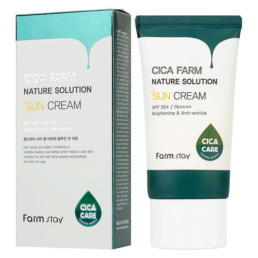 FarmStay Make Up Cica Farm Nature Solution Sun Cream SPF50+ PA+++ Крем солнцезащитный восстанавливающий
