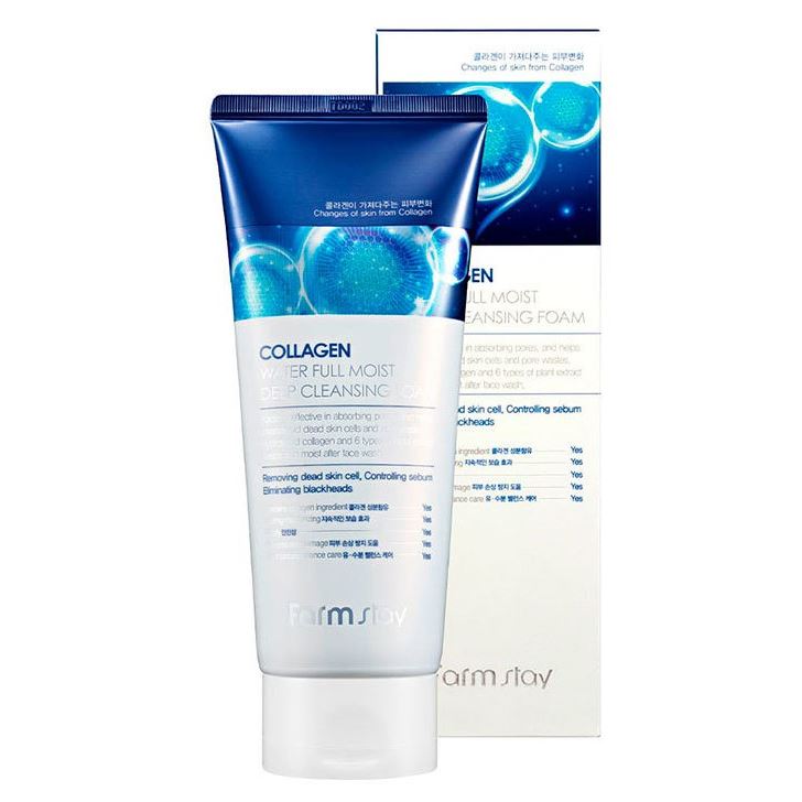 FarmStay Cleansing Collagen Water Full Moist Deep Cleansing Foam Увлажняющая пенка для очищения лица с коллагеном