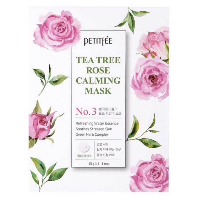 Petitfee Face Care Tea Tree Rose Calming Mask Успокаивающая маска для лица с экстрактом чайного дерева и розы