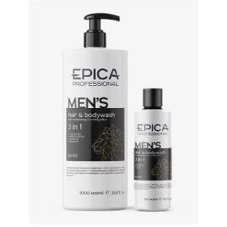 Epica Professional For Men Men's Hair & Bodywash 3 in 1 Мужской гель для душа, шампунь и кондиционер с охлаждающим эффектом, маслом апельсина, экстрактом бамбука, экстрактом хмеля и витамином PP