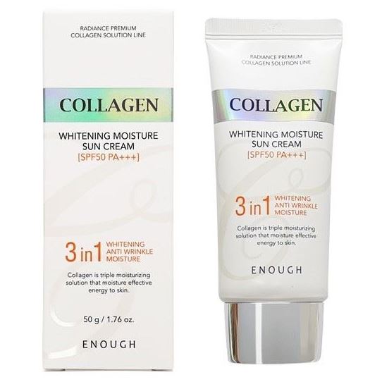 Enough Face Care Collagen 3 in 1 Whitening Moisture Sun Сream SPF50 PA+++ Солнцезащитный крем для лица осветляющий с морским коллагеном