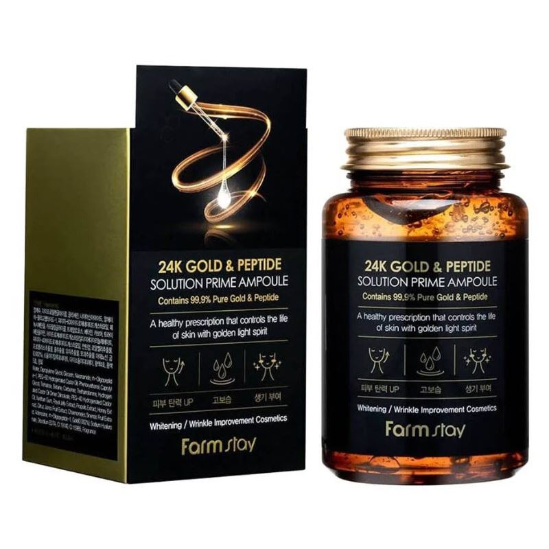 FarmStay Skin Care 24K Gold & Peptide Solution Prime Ampoule Сыворотка ампульная многофункциональная с золотом и пептидами