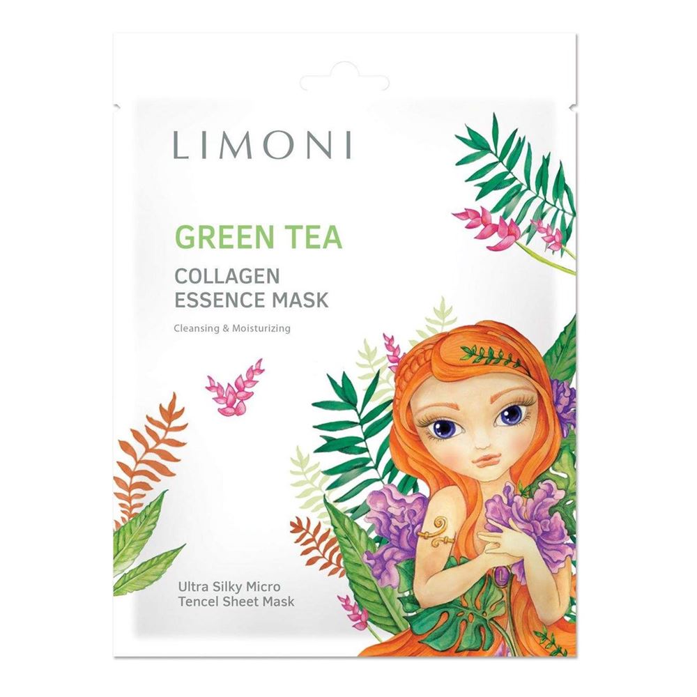 Limoni Masks Green Tea Collagen Essence Mask Маска для лица тонизирующая с зелёным чаем и коллагеном