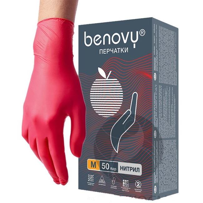 Benovy Accessories Перчатки Benovy Nitrile MultiColor красные Перчатки нитриловые неопудренные, текстурированные, цвет красный