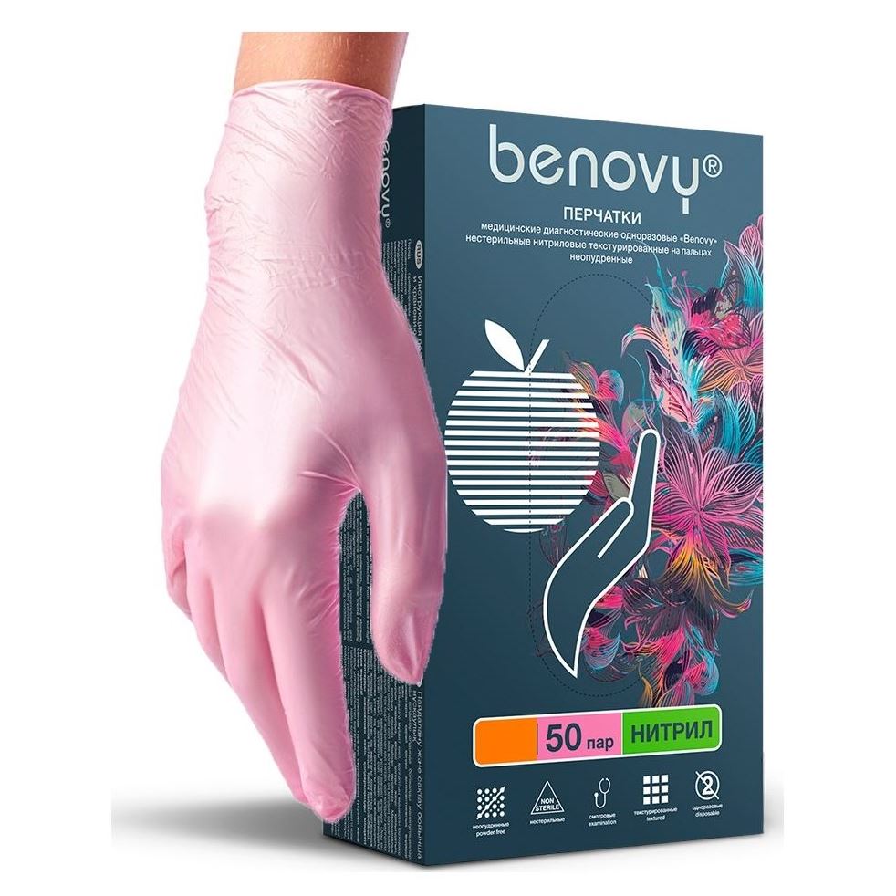Benovy Accessories Перчатки Benovy Nitrile MultiColor розовый перламутр Перчатки нитриловые неопудренные, текстурированные, цвет розовый перламутр