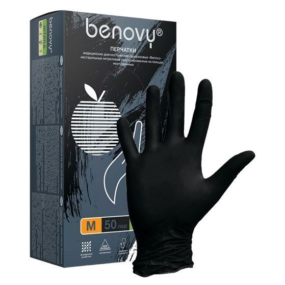 Benovy Accessories Перчатки Benovy Nitrile MultiColor черные Перчатки нитриловые неопудренные, текстурированные, цвет черный