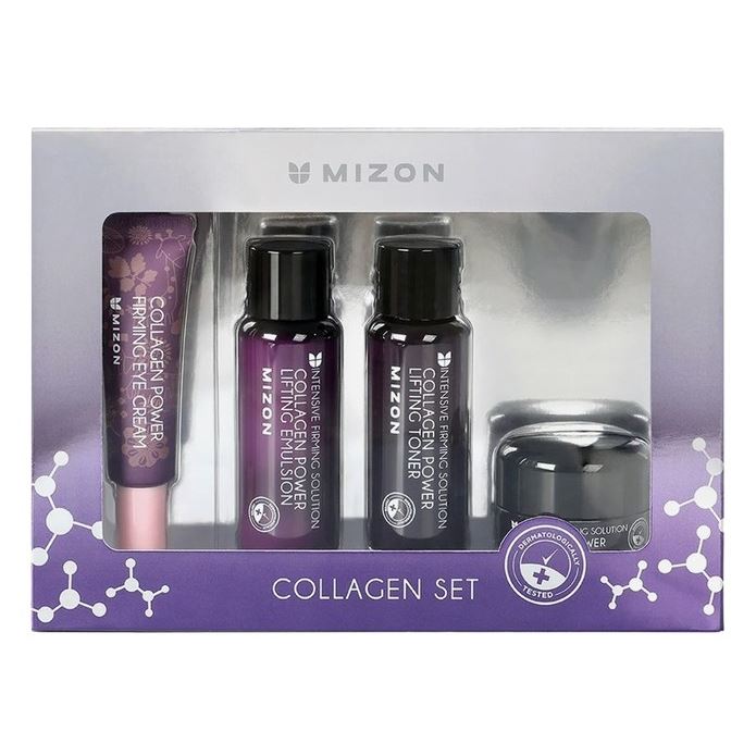 Mizon Collagen Набор Collagen Miniature Set Набор миниатюр с морским коллагеном: Эмульсия для лица, Тонер для лица, Крем для кожи вокруг глаз, Крем для лица