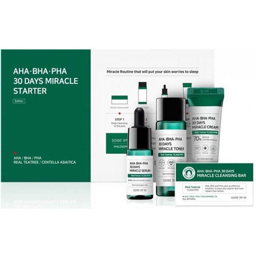 Some By Mi Faсe Care AHA-BHA-PHA 30 Days Miracle Starter Edition Набор для проблемной кожи с кислотами: тонер, сыворотка, крем, мыло