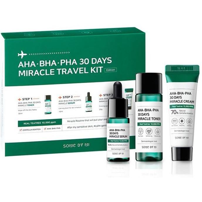 Some By Mi Faсe Care AHA-BHA-PHA 30 Days Miracle Travel Kit Дорожный набор для проблемной кожи с кислотами: тонер, сыворотка, крем