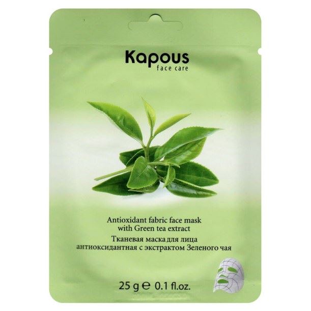 Kapous Professional Profilactic Antioxidant Fabric Face Mask With Green Tea Extract Тканевая маска для лица антиоксидантная с экстрактом Зеленого чая
