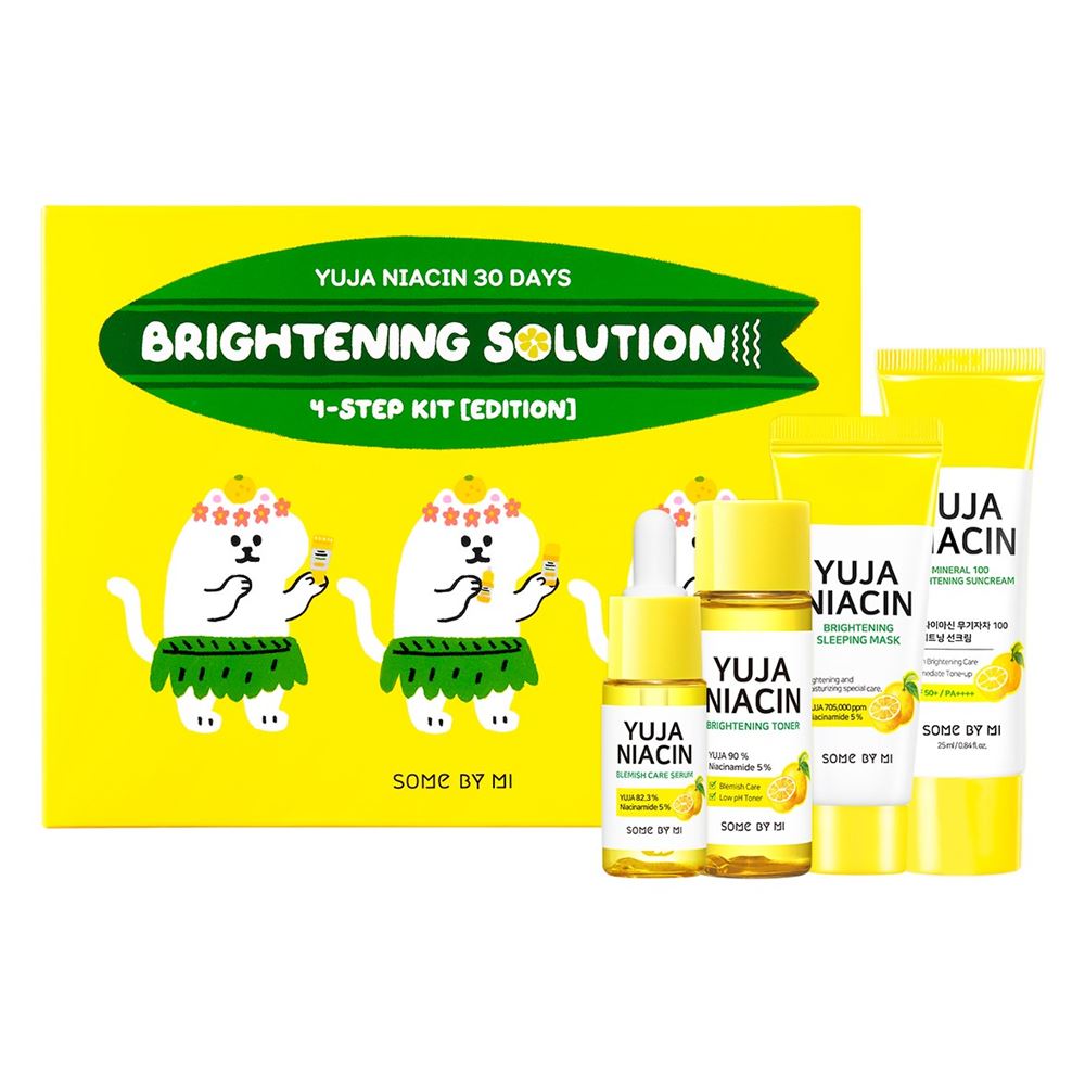Some By Mi Faсe Care Yuja Niacin 30 Days Brightening Solution 4-Step Kit Набор для осветления кожи: осветляющий тонер, сыворотка, ночная осветляющая маска, осветляющий солнцезащитный крем