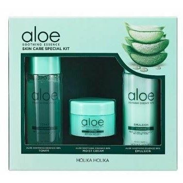 Holika Holika Aloe Aloe Soothing Essence Skincare Special Kit  Уходовый набор миниатюр : тонер, эмульсия, крем