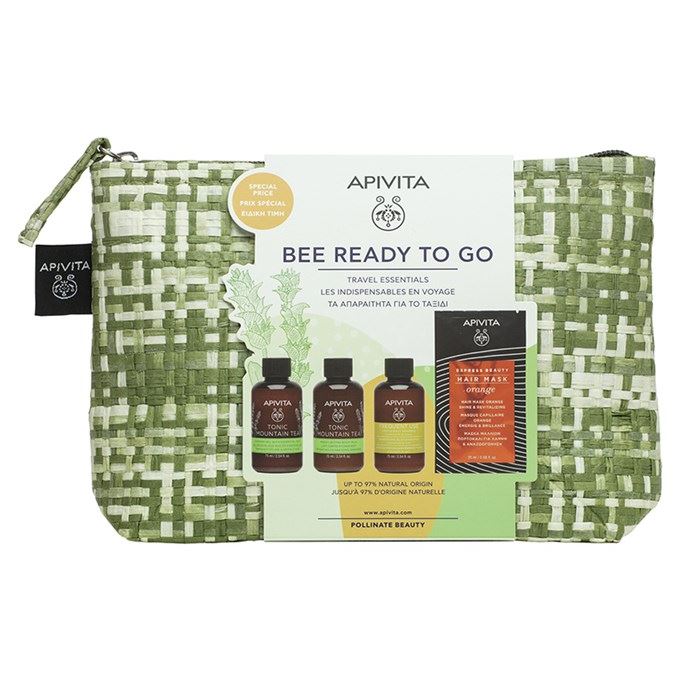 Apivita Hair Care Bee Ready To Go Travel Essentials Set Набор для петушествий Будь готова: гель для душа, молочко для тела, мягкий шампунь, маска для волос
