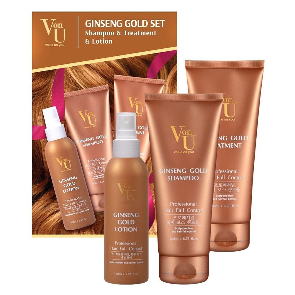 Von-U Уход за волосами Ginseng Gold Set Набор с экстрактом золотого женьшеня: шампунь, уход, лосьон