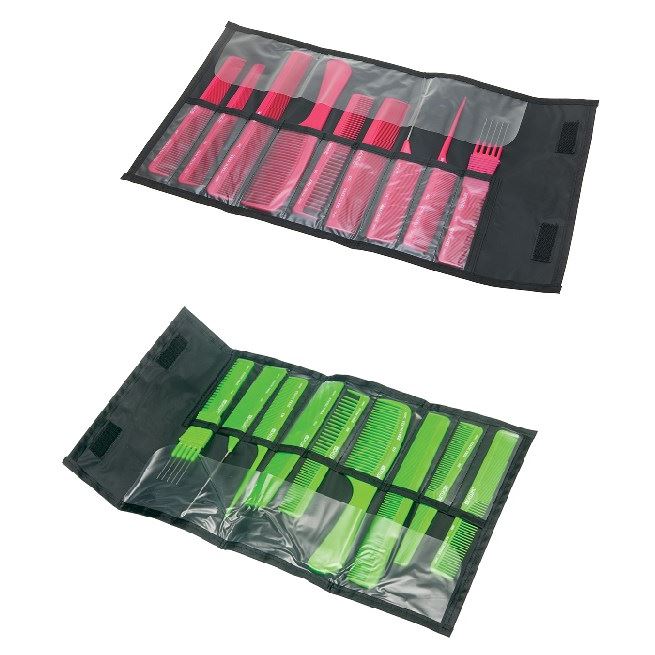 Dewal Professional Брашинги, щетки, расчески CO-9-RED/CO-9-Light Green Набор расчесок в черном чехле 9 штук Набор расчесок в черном чехле 9 штук