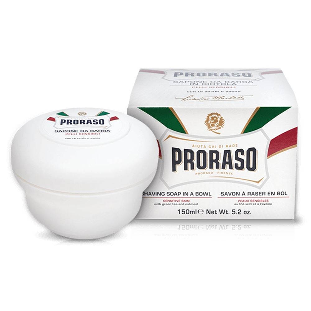 Proraso White  Shaving Soap In A Bowl Sensitive Skin Мыло для бритья для чувствительной кожи с зеленым чаем и овсом